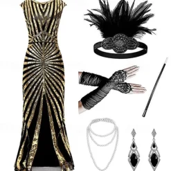 Roaring 20s 1920s Cocktail Dress Flapper Dress Dress Outfits The Great Gatsby Wedding Guest Sequin V Neck Fancy Dress Women's Christmas Halloween New Year Party Masquerade Wedding Reception Adults' 1