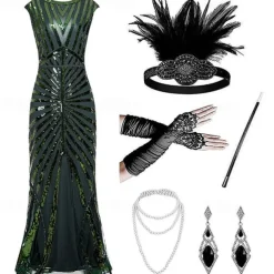 Roaring 20s 1920s Cocktail Dress Flapper Dress Dress Outfits The Great Gatsby Wedding Guest Sequin V Neck Fancy Dress Women's Christmas Halloween New Year Party Masquerade Wedding Reception Adults' 1