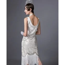 Roaring 20s 1920s The Great Gatsby Knee Length Flapper Dress Dress Prom Dresses The Great Gatsby Charleston Wedding Guest Sequins Patchwork Fancy Dress Women's Wedding Party Wedding Guest Homecoming