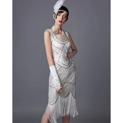 Roaring 20s 1920s The Great Gatsby Knee Length Flapper Dress Dress Prom Dresses The Great Gatsby Charleston Wedding Guest Sequins Patchwork Fancy Dress Women's Wedding Party Wedding Guest Homecoming