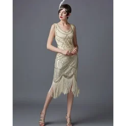 Roaring 20s 1920s The Great Gatsby Knee Length Flapper Dress Dress Prom Dresses The Great Gatsby Charleston Wedding Guest Sequins Patchwork Fancy Dress Women's Wedding Party Wedding Guest Homecoming