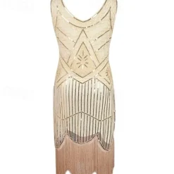 Roaring 20s 1920s The Great Gatsby Knee Length Flapper Dress Dress Prom Dresses The Great Gatsby Charleston Wedding Guest Sequins Patchwork Fancy Dress Women's Wedding Party Wedding Guest Homecoming