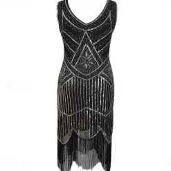 Roaring 20s 1920s The Great Gatsby Knee Length Flapper Dress Dress Prom Dresses The Great Gatsby Charleston Wedding Guest Sequins Patchwork Fancy Dress Women's Wedding Party Wedding Guest Homecoming