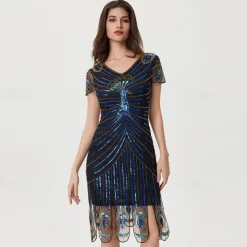 Roaring 20s 1920s Vacation Dress Flapper Dress Dress Masquerade The Great Gatsby Gentlewoman Wedding Guest Sequins Fancy Dress Women's Halloween Carnival Masquerade Wedding Wedding Guest Event / Party
