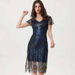 Roaring 20s 1920s Vacation Dress Flapper Dress Dress Masquerade The Great Gatsby Gentlewoman Wedding Guest Sequins Fancy Dress Women's Halloween Carnival Masquerade Wedding Wedding Guest Event / Party
