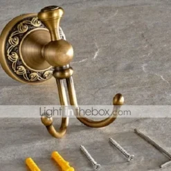 Robe Hook Antique Brass Retro Style Wall Mounted for Bathroom Double Hooks 1pc