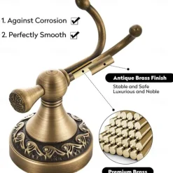 Robe Hook Antique Brass Retro Style Wall Mounted for Bathroom Double Hooks 1pc