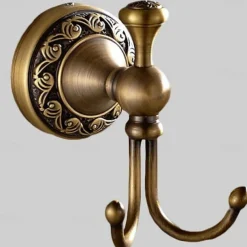 Robe Hook Antique Brass Retro Style Wall Mounted for Bathroom Double Hooks 1pc