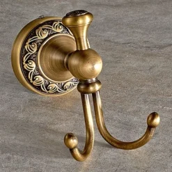 Robe Hook Antique Brass Retro Style Wall Mounted for Bathroom Double Hooks 1pc