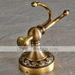 Robe Hook Antique Brass Retro Style Wall Mounted for Bathroom Double Hooks 1pc