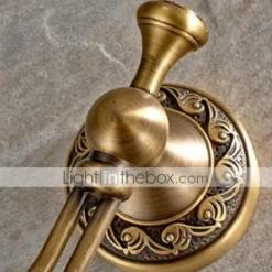 Robe Hook Antique Brass Retro Style Wall Mounted for Bathroom Double Hooks 1pc