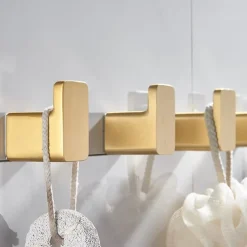 Robe Hooks Gold Aluminum Towel Hook Bathroom Wall Mounted Coat Hanger Vintage Square Base Bathroom Accessories Set Decorative-3/5 pcs