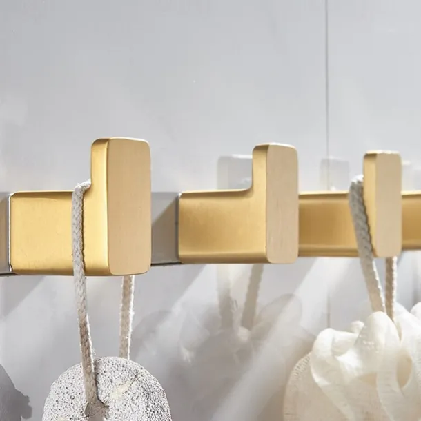 Robe Hooks Gold Aluminum Towel Hook Bathroom Wall Mounted Coat Hanger Vintage Square Base Bathroom Accessories Set Decorative-3/5 pcs