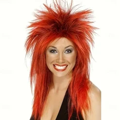 Rock Diva Wig Synthetic Wig Straight Asymmetrical Wig Long A1 Synthetic Hair Women's Cosplay Soft Party Red Halloween Wigs