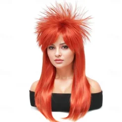 Rock Diva Wig Synthetic Wig Straight Asymmetrical Wig Long A1 Synthetic Hair Women's Cosplay Soft Party Red Halloween Wigs