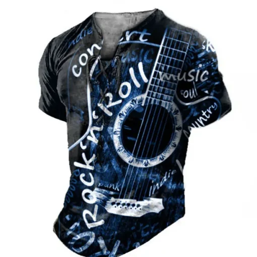 Rock N Roll Guitar Mens Graphic Shirt And 3D Red Summer Cotton Henley Tee Musical Instrument Clothing Apparel Print Daily Sports Short Sleeve Concert