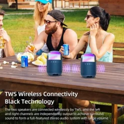 Rockmia Tower Speaker Outdoor 8W RGB Bluetooth 5.3 EBS-708 Waterproof Power Bass Music Player RGB Colorful LED Lighting Fabric