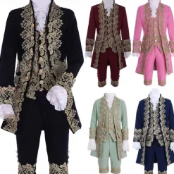Rococo Baroque Victorian Outfits Fancy Dress Men's Royal Halloween Carnival Performance Party Masquerade Adults' Coat Pants Collar All Seasons