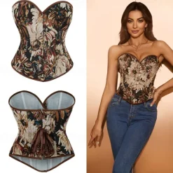 Rococo Overbust Corset Masquerade Overbust Corset Cosplay Tummy Control Push Up Jacquard Jacquard Fancy Dress Women's Royal Masquerade Party Carnival of Venice Adults' Corset
