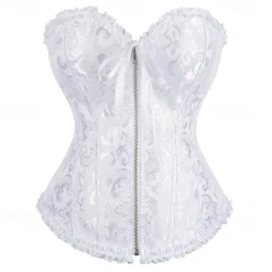 Rococo Punk & Gothic Medieval Overbust Corset Lingerie Bustier Zip-Up 12 Plastic Bones Fancy Dress Women's Royal Wedding Wedding Guest Carnival of Venice Adults' Corset