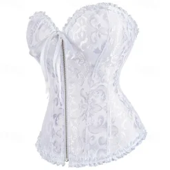 Rococo Punk & Gothic Medieval Overbust Corset Lingerie Bustier Zip-Up 12 Plastic Bones Fancy Dress Women's Royal Wedding Wedding Guest Carnival of Venice Adults' Corset