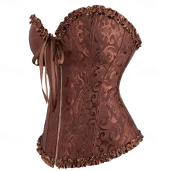 Rococo Punk & Gothic Medieval Overbust Corset Lingerie Bustier Zip-Up 12 Plastic Bones Fancy Dress Women's Royal Wedding Wedding Guest Carnival of Venice Adults' Corset