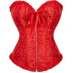 Rococo Punk & Gothic Medieval Overbust Corset Lingerie Bustier Zip-Up 12 Plastic Bones Fancy Dress Women's Royal Wedding Wedding Guest Carnival of Venice Adults' Corset