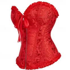 Rococo Punk & Gothic Medieval Overbust Corset Lingerie Bustier Zip-Up 12 Plastic Bones Fancy Dress Women's Royal Wedding Wedding Guest Carnival of Venice Adults' Corset