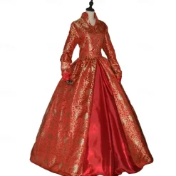 Rococo Victorian Renaissance Floor Length Dress Party Costume Masquerade Plus Size Normal Puff Balloon Sleeve Flare Cuff Sleeve Princess Lace Toile Vintage Ball Gown V Wire Fancy Dress Women's Royal