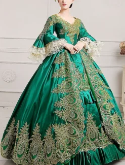 Rococo Victorian 18th Century Floor Length Prom Dress Plus Size Normal Poet Sleeve Vintage Ball Gown Fancy Dress Women's Royal Halloween Carnival Masquerade Party Prom Wedding Party Adults Dress All