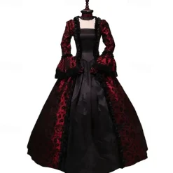 Rococo Victorian 18th Century Floor Length Dress Flare Cuff Sleeve Plus Size Geometric Ball Gown Fancy Dress Royal Christmas Halloween Carnival Party Prom Carnival of Venice Adults' All Seasons
