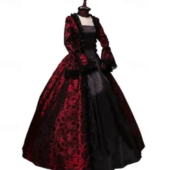 Rococo Victorian 18th Century Floor Length Dress Flare Cuff Sleeve Plus Size Geometric Ball Gown Fancy Dress Royal Christmas Halloween Carnival Party Prom Carnival of Venice Adults' All Seasons