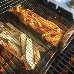 Rolling Grill Basket - SUS304 Stainless Steel Barbecue Cooking Grill Grate - Outdoor Round BBQ Campfire Grill Grid - Camping Picnic Cookware