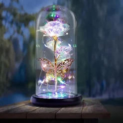 Romantic LED Rose Butterfly Lamp in Glass Dome - Perfect Home Decor and Gift for Weddings, Birthdays, Valentine's Day, and Mother's Day (Battery Not Included)