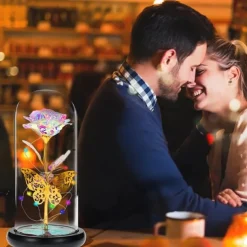 Romantic LED Rose Butterfly Lamp in Glass Dome - Perfect Home Decor and Gift for Weddings, Birthdays, Valentine's Day, and Mother's Day (Battery Not Included)