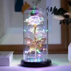 Romantic LED Rose Butterfly Lamp in Glass Dome - Perfect Home Decor and Gift for Weddings, Birthdays, Valentine's Day, and Mother's Day (Battery Not Included)