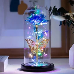 Romantic LED Rose Butterfly Lamp in Glass Dome - Perfect Home Decor and Gift for Weddings, Birthdays, Valentine's Day, and Mother's Day (Battery Not Included)