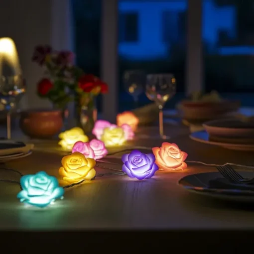 Rose String Lights, 1.5m, 3m, 6m, 10/20/40 LEDs - Warm White Multi-Color Battery Powered Decorative Lights for Valentines Wedding & New Year's Outdoor Parties
