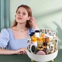 Rotating Storage Rack,Makeup Perfume Organizer, 360 Degree Rotating Cosmetic Desk Storage, Lotions Display Case, Round Gift Tray With Large Capacity, For Your Jewelry