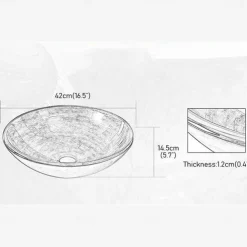 Round Artistic Vanity Basin Sink Bathroom Vessel Tempered Glass Bowl 16.5 inch, Art Wash Basin Mixer Faucet Set with Pop-up Drain, Boat Shape Countertop Above Counter Washroom
