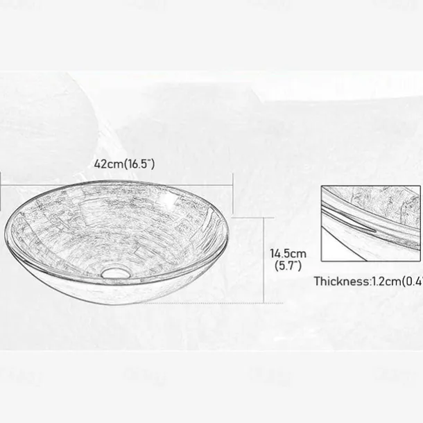 Round Artistic Vanity Basin Sink Bathroom Vessel Tempered Glass Bowl 16.5 inch, Art Wash Basin Mixer Faucet Set with Pop-up Drain, Boat Shape Countertop Above Counter Washroom
