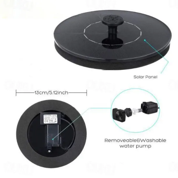 Round Solar Fountain Outdoor Landscape Pool Pond Water Pump Waterfall Decor Black