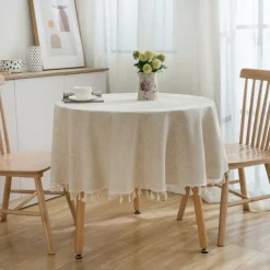Round Tablecloth,Stain Resistance Cotton Linen Table Cloth,Table Cover for Kitchen Dining Table, Buffet Parties and ​Camping