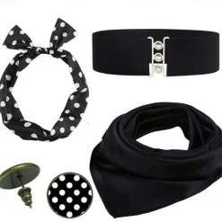 50s Accessories Set Retro Vintage 1950's Women Costume Accessories Kit Red Waist Belt Polka Dot Bandana Tie Headband Earrings Scarf 1950s Grease Outfits Party Decor