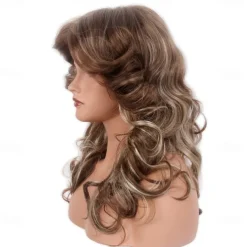 70s Brown Highlight Disco Wig Farrah Fawcett Wigs for Women Lady Natural Synthetic Full Wigs Vintage Cosplay Costume Hair Wig Halloween Wigs