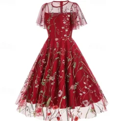 1950s Cocktail Dress Dailywear Dress Party Costume A-Line Dress Floral Fancy Dress Women's Christmas Halloween Carnival Event / Party Cocktail Party Prom Adults' Dress Homecoming Dresses