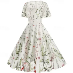1950s Cocktail Dress Dailywear Dress Party Costume A-Line Dress Floral Fancy Dress Women's Christmas Halloween Carnival Event / Party Cocktail Party Prom Adults' Dress Homecoming Dresses