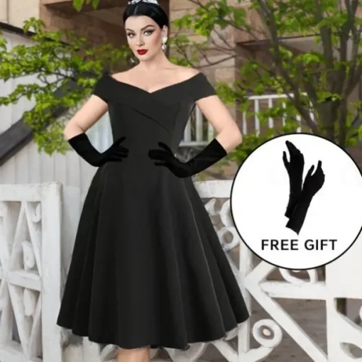 1950s Cocktail Dress Vintage Dress Dress A-Line Dress Tea Dress Flare Dress Women's Off Shoulder Costume Vintage Cosplay Homecoming Wedding Party Sleeveless Knee Length A-Line Dress