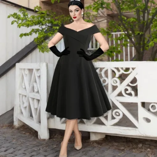 1950s Cocktail Dress Vintage Dress Dress A-Line Dress Tea Dress Flare Dress Women's Off Shoulder Costume Vintage Cosplay Homecoming Wedding Party Sleeveless Knee Length A-Line Dress