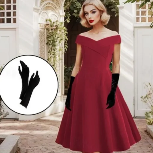 1950s Cocktail Dress Vintage Dress Dress A-Line Dress Tea Dress Flare Dress Women's Off Shoulder Costume Vintage Cosplay Homecoming Wedding Party Sleeveless Knee Length A-Line Dress
